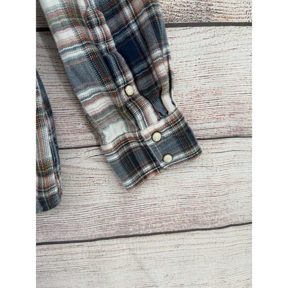 Ariat Retro Fit Pearl Snap Western Shirt Mens Large Blue White Rust Plaid - Picture 3 of 9